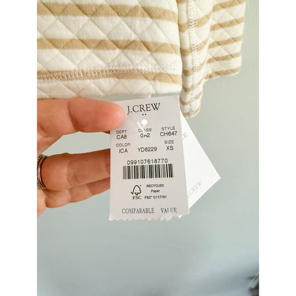 J Crew Factory | NWT | Reversible quilted pullover in Tan White | Sz XS - Picture 5 of 9